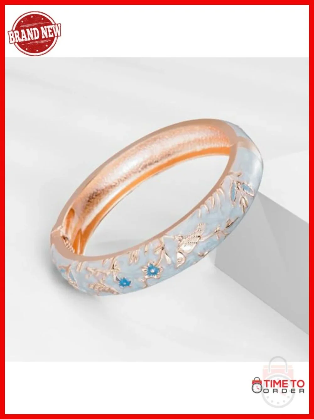 Enamel Bird Floral Spring Hinged Bangle Bracelet Crystal Rhinestone Alloy